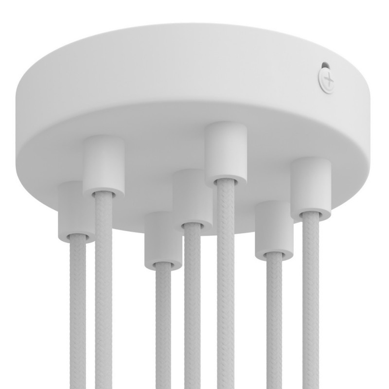 creative cables Válcový kovový stropní baldachýn - 7 otvorů Barva komponentu: Matná bílá, Kabelová průchodka: Válcová
