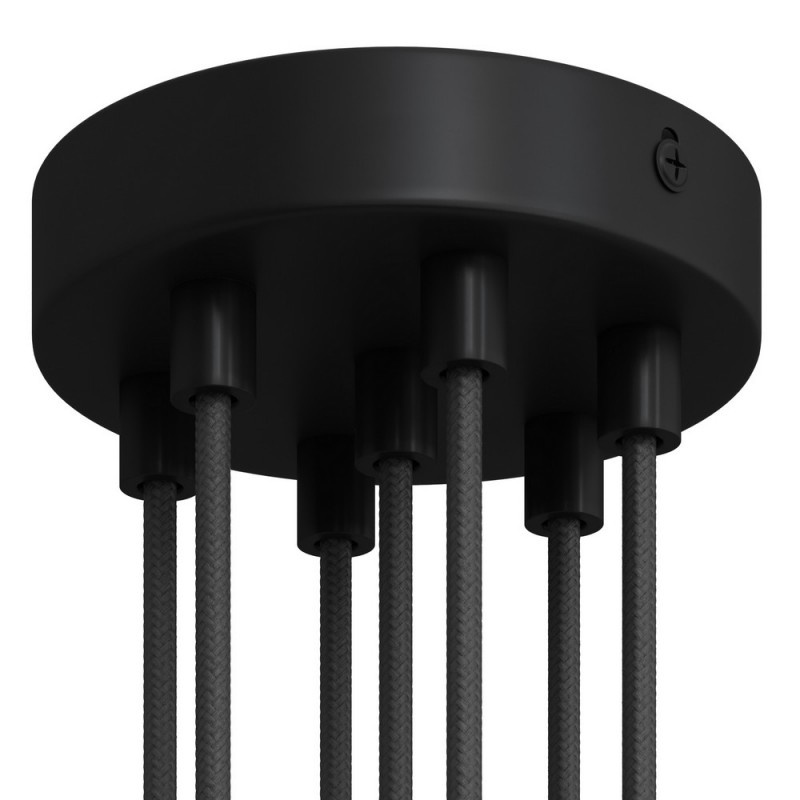 creative cables Válcový kovový stropní baldachýn - 7 otvorů Barva komponentu: Černá, Kabelová průchodka: Válcová