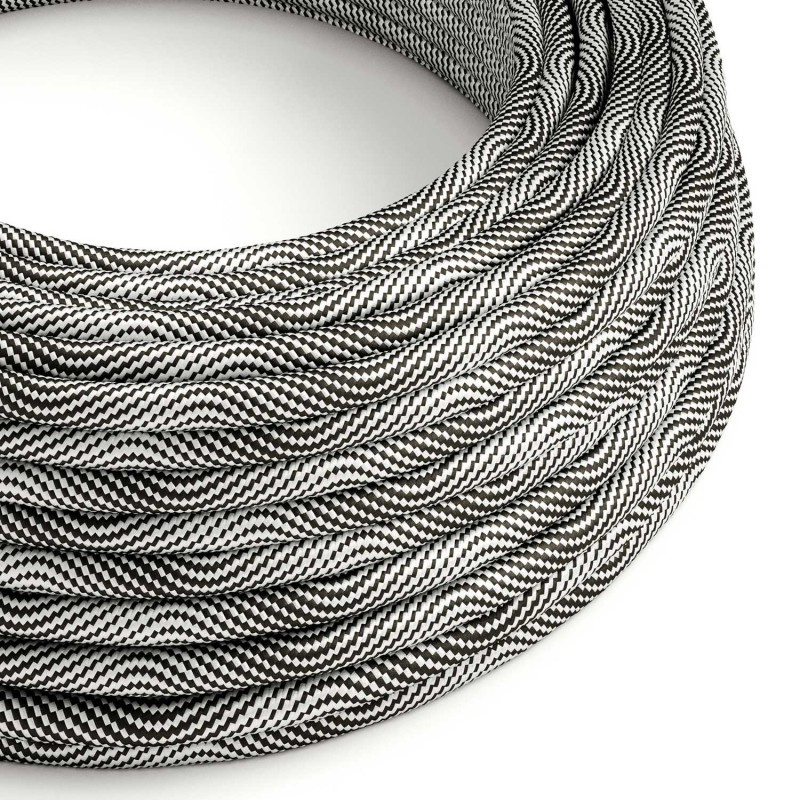 creative cables Textilní elektrický HD kabel se vzorem optical vertigo ERM64 - černá a stříbrná Počet žil: 3x0.75