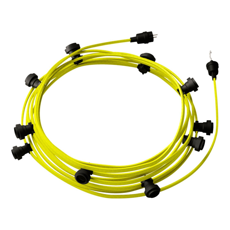 creative cables Hotový světelný řetěz LUMET 12,5 m je sestavený z 10 černých objímek, háčku a zástrčky Barva kabelu: Neonově žlutá - CF10