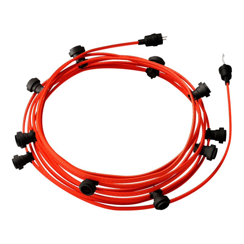 creative cables Hotový světelný řetěz LUMET 12,5 m je sestavený z 10 černých objímek, háčku a zástrčky Barva kabelu: Neonově oranžová - CF15