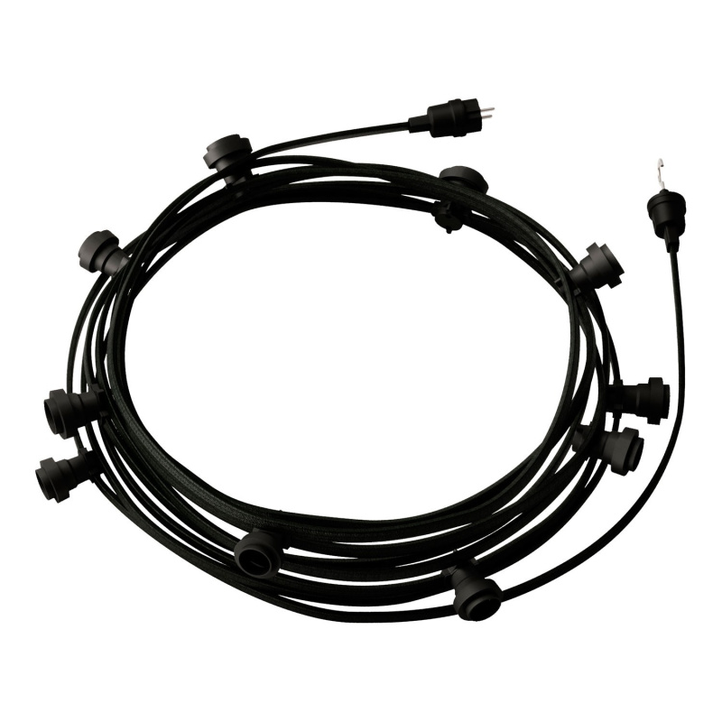 creative cables Hotový světelný řetěz LUMET 12,5 m je sestavený z 10 černých objímek, háčku a zástrčky Barva kabelu: Černá - CM04