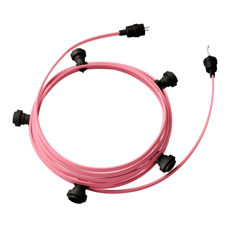 creative cables Hotový světelný řetěz LUMET 7,5 m je sestavený z 5 černých objímek, háčku a zástrčky Barva kabelu: Růžová - CM16