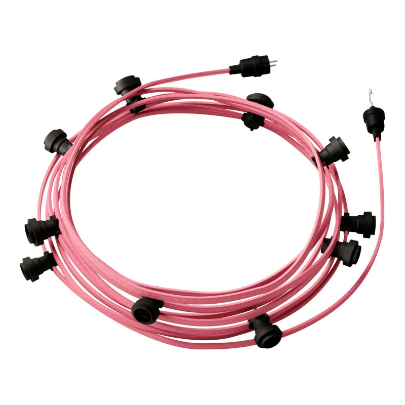 creative cables Hotový světelný řetěz LUMET 12,5 m je sestavený z 10 černých objímek, háčku a zástrčky Barva kabelu: Růžová - CM16