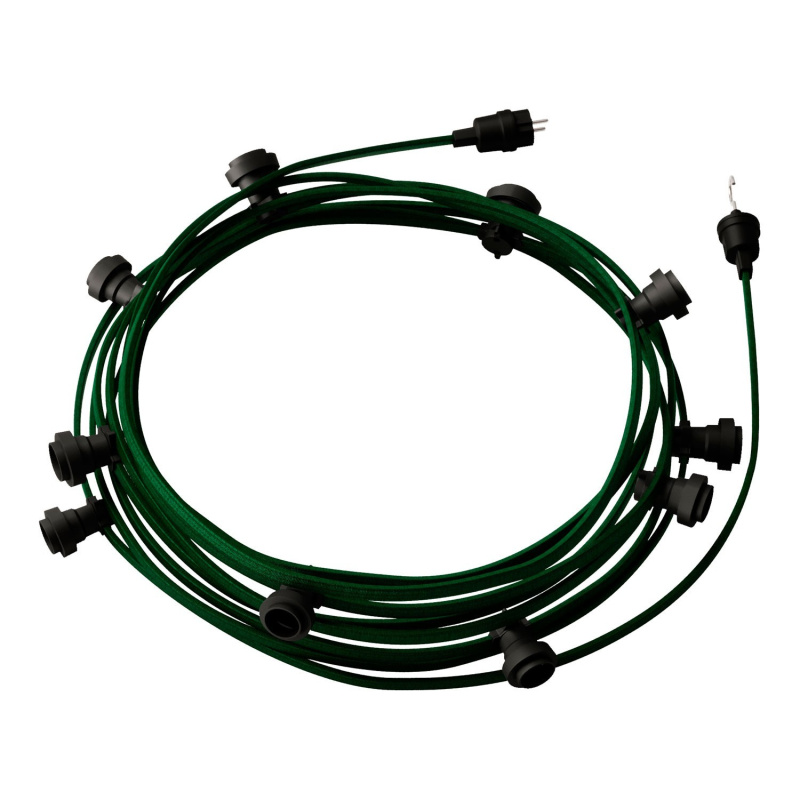 creative cables Hotový světelný řetěz LUMET 12,5 m je sestavený z 10 černých objímek, háčku a zástrčky Barva kabelu: Tmavě zelená - CM21