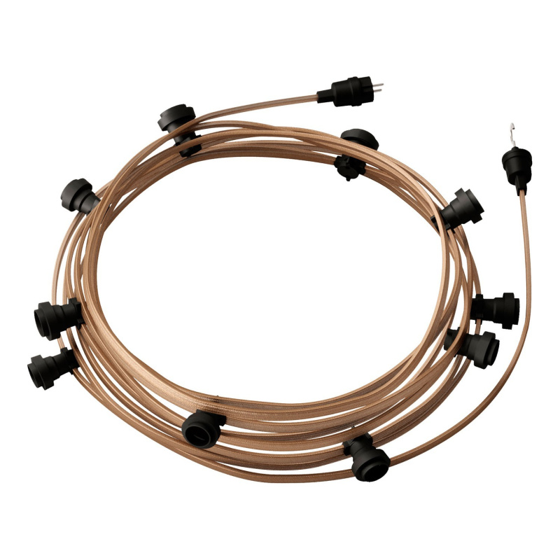 creative cables Hotový světelný řetěz LUMET 12,5 m je sestavený z 10 černých objímek, háčku a zástrčky Barva kabelu: Cipria - CM27