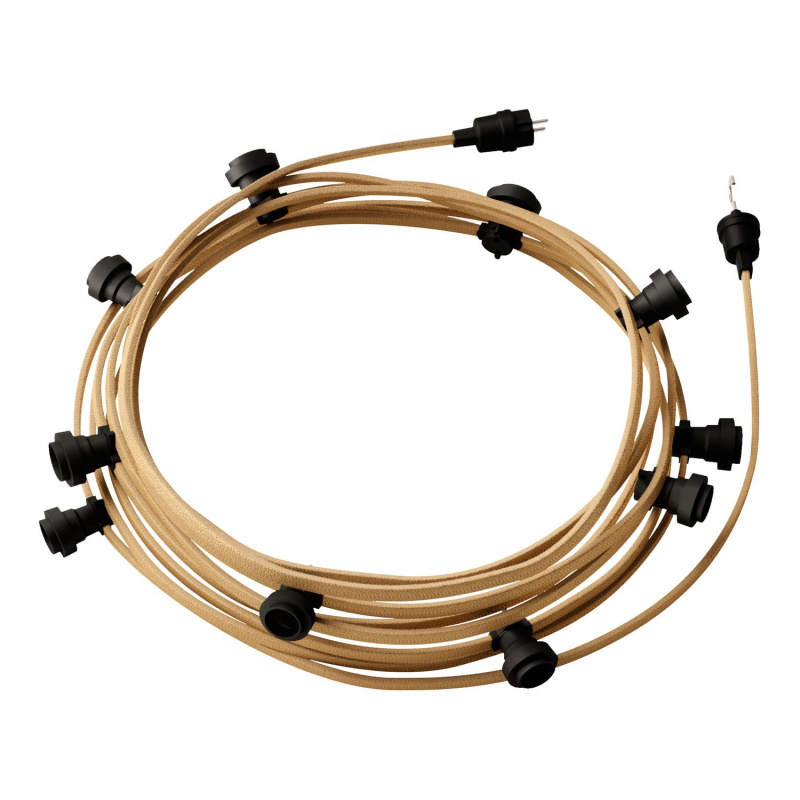creative cables Hotový světelný řetěz LUMET 12,5 m je sestavený z 10 černých objímek, háčku a zástrčky Barva kabelu: Neutrální - CN06