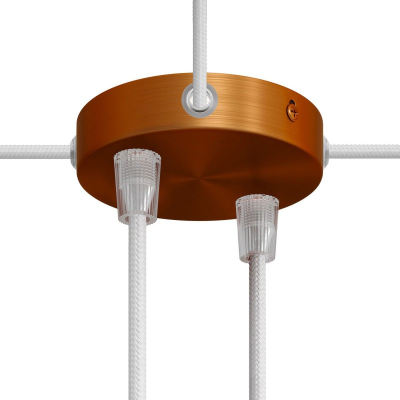 creative cables Malý válcový kovový stropní baldachýn se 2 středovými a 4 bočními otvory v sadě Barva komponentu: Matná měď, Kabelová průchodka: Kuželová