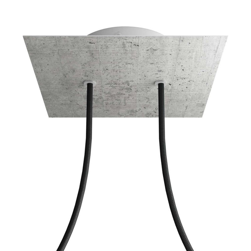 creative cables Čtvercový stropní baldachýn ROSE ONE, 200 mm, 2 otvory a 4 boční otvory Barva komponentu: Beton, Barva montury: Bílá