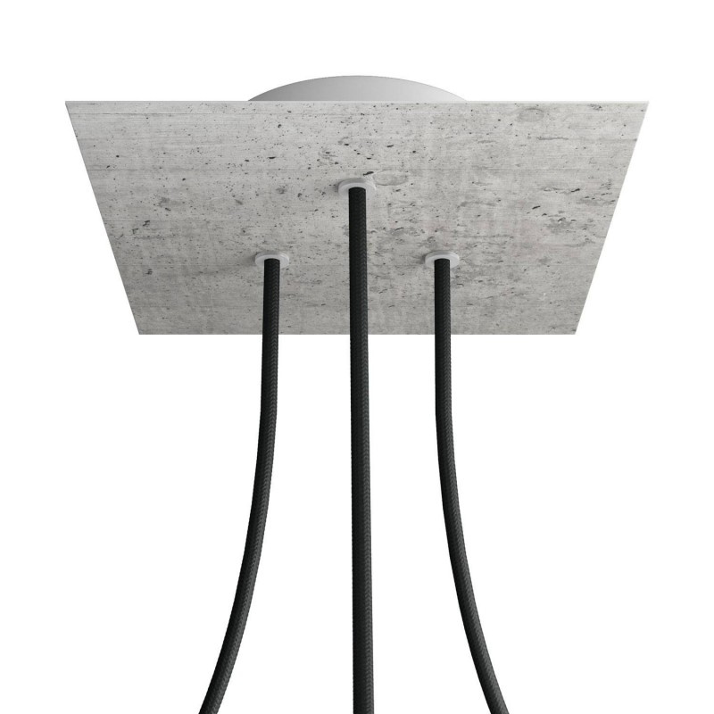 creative cables Čtvercový stropní baldachýn ROSE ONE, 200 mm, 3 otvory a 4 boční otvory Barva komponentu: Beton, Barva montury: Bílá