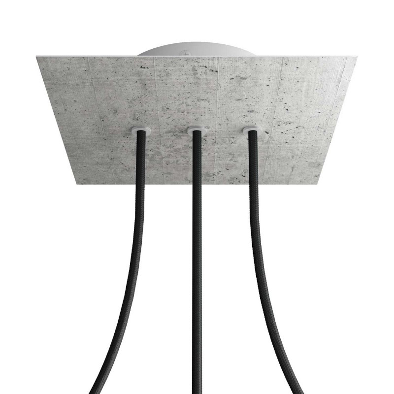 creative cables Čtvercový stropní baldachýn ROSE ONE, 200 mm, 3 otvory a 4 boční otvory - lineární Barva komponentu: Beton, Barva montury: Bílá