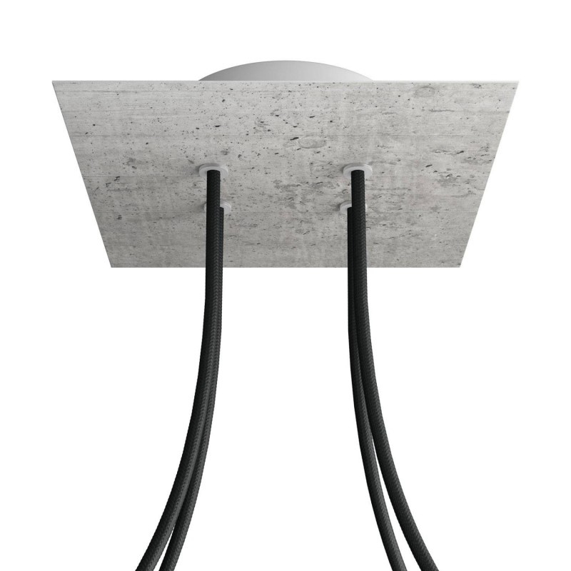 creative cables Čtvercový stropní baldachýn ROSE ONE, 200 mm, 4 otvory a 4 boční otvory Barva komponentu: Beton, Barva montury: Bílá