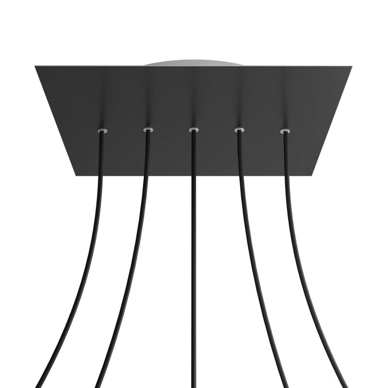 creative cables Čtvercový stropní baldachýn ROSE ONE, 400 mm, 5 otvorů a 4 boční otvory - lineární Barva komponentu: Matná černá, Barva montury: Bílá
