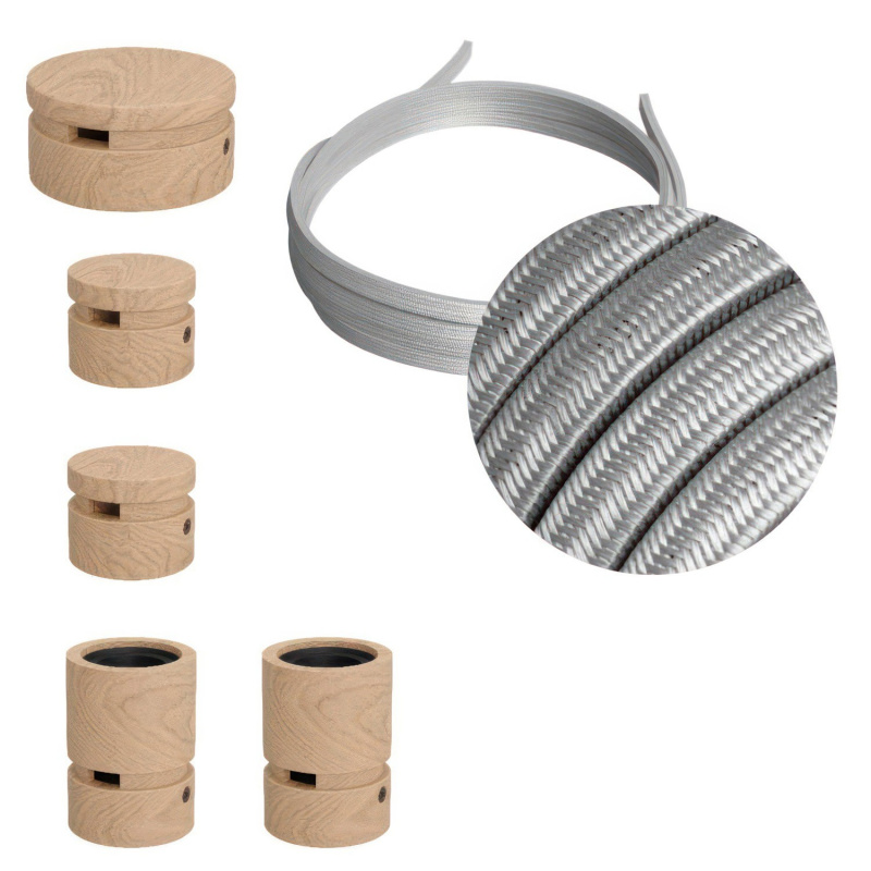 creative cables Filé system - sestava pro cik-cak instalaci - 3m kabelu pro světelné šňúry a 5 dřevěných komponentů Barva kabelu: Stříbrná - CM02