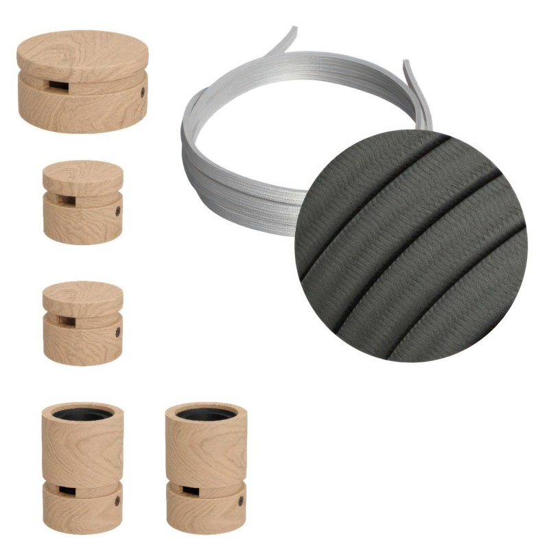 creative cables Filé system - sestava pro cik-cak instalaci - 3m kabelu pro světelné šňúry a 5 dřevěných komponentů Barva kabelu: Šedá - CM03