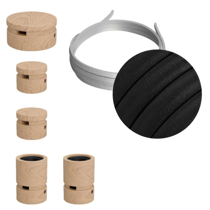 creative cables Filé system - sestava pro cik-cak instalaci - 3m kabelu pro světelné šňúry a 5 dřevěných komponentů Barva kabelu: Černá - CM04