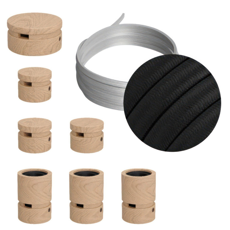 creative cables Filé system - sestava pro přímou instalaci - 5m kabelu pro světelné šňúry a 7 dřevěných komponentů Barva kabelu: Černá - CM04