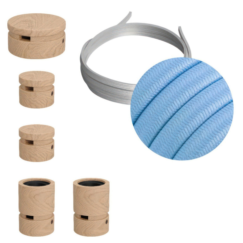 creative cables Filé system - sestava pro cik-cak instalaci - 3m kabelu pro světelné šňúry a 5 dřevěných komponentů Barva kabelu: Azurová - CM17