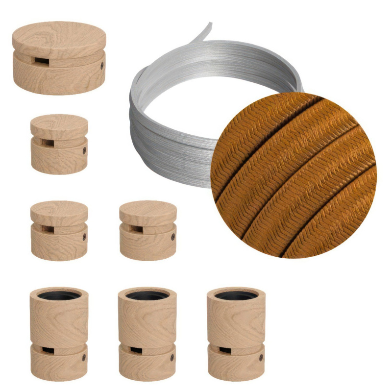 creative cables Filé system - sestava pro přímou instalaci - 5m kabelu pro světelné šňúry a 7 dřevěných komponentů Barva kabelu: Whisky - CM22