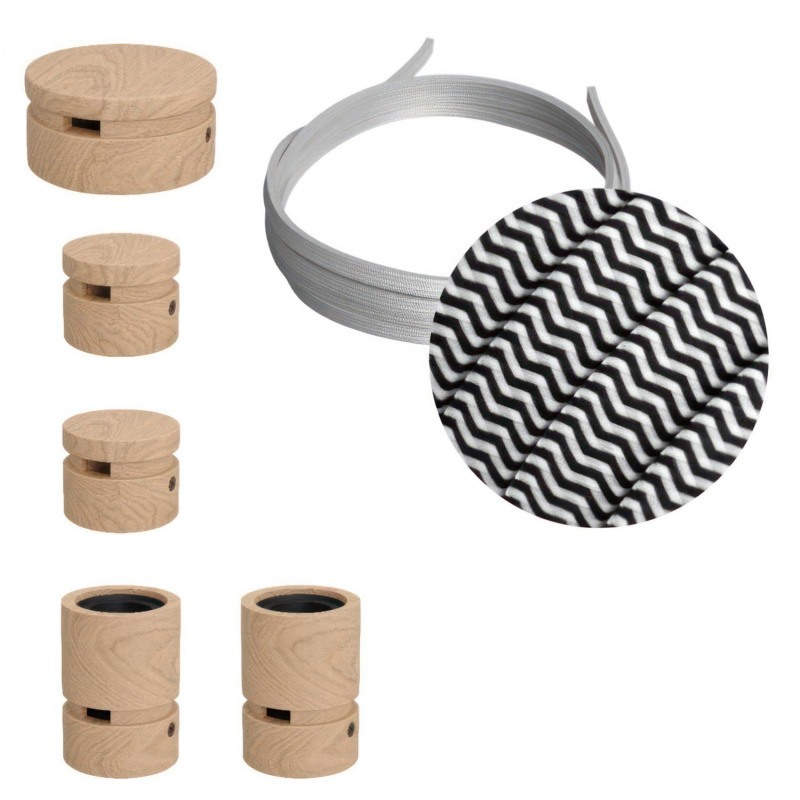 creative cables Filé system - sestava pro cik-cak instalaci - 3m kabelu pro světelné šňúry a 5 dřevěných komponentů Barva kabelu: Bílo-černá - CZ04