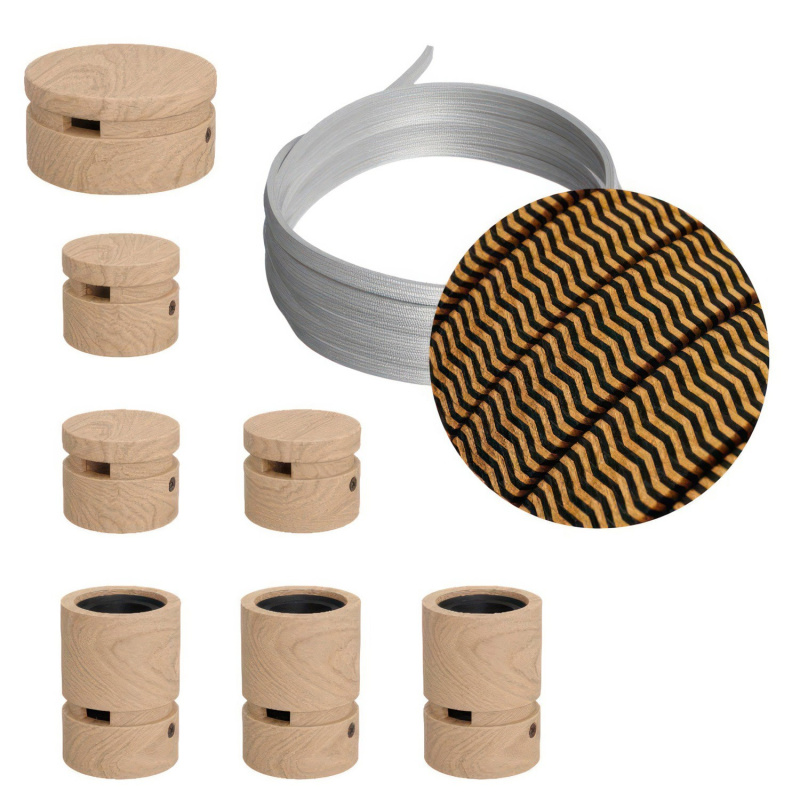 creative cables Filé system - sestava pro přímou instalaci - 5m kabelu pro světelné šňúry a 7 dřevěných komponentů Barva kabelu: Černá-whisky - CZ22