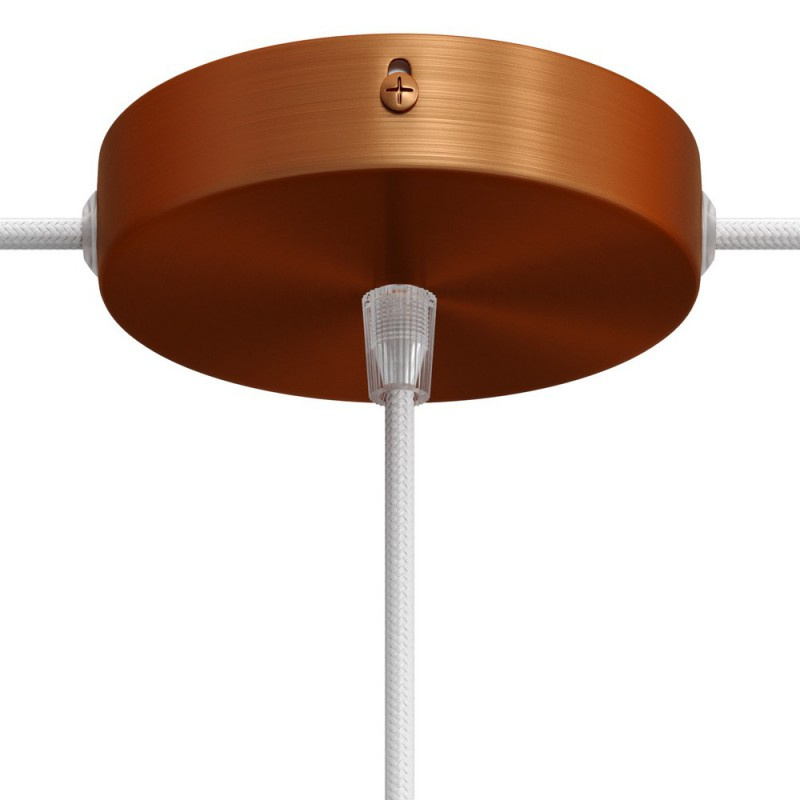 creative cables Válcový kovový stropní baldachýn s jedním středovým a 2 bočními otvory Barva komponentu: Matná měď, Kabelová průchodka: Kuželová