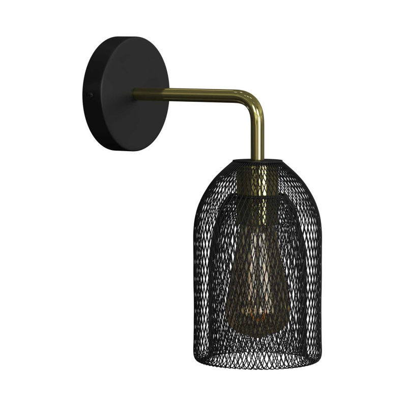creative cables Fermaluce urban, kovové nástěnné svítidlo se stínidlem ghostbell a ohnutou prodlužovací trubičkou Barva: Černá-mosaz