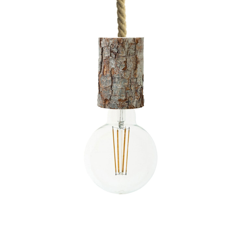 creative cables Závěsná lampa s XL námořnickým kabelem a malou dřevěnou objímkou s kůrou Barva: Hnědá
