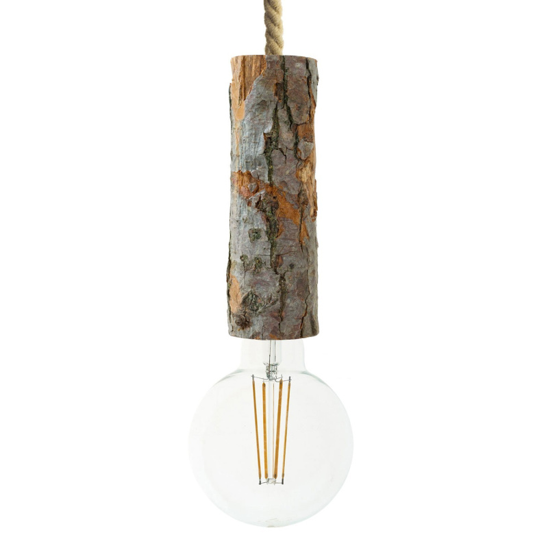creative cables Závěsná lampa s XL námořnickým kabelem a malou dřevěnou objímkou s kůrou Barva: Hnědá