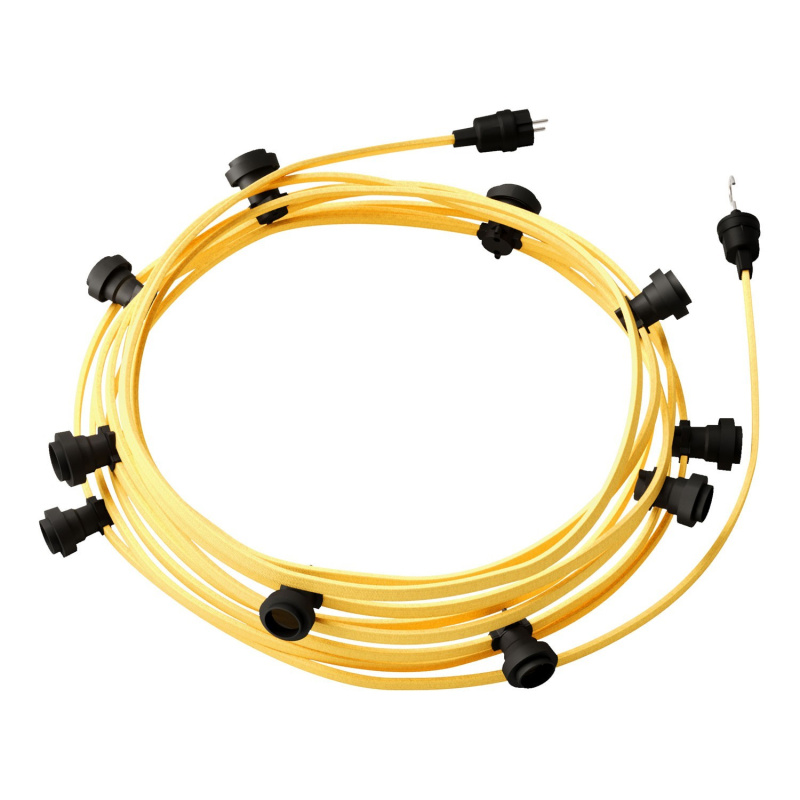 creative cables Hotový světelný řetěz LUMET 12,5 m je sestavený z 10 černých objímek, háčku a zástrčky Barva kabelu: Žlutá - CM10