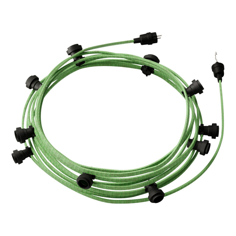 creative cables Hotový světelný řetěz LUMET 12,5 m je sestavený z 10 černých objímek, háčku a zástrčky Barva kabelu: Zelený mix - CX08