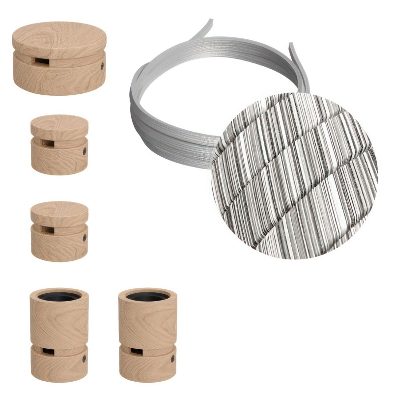 creative cables Filé system - sestava pro cik-cak instalaci - 3m kabelu pro světelné šňúry a 5 dřevěných komponentů Barva kabelu: Černo-bílá - ECC37