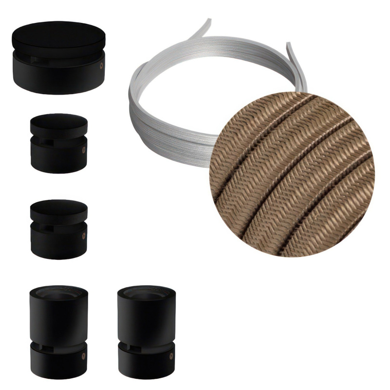 creative cables Filé systém - sestava pro cik-cak instalaci - 3m kabelu pro světelné řetězy a 5 černých lakovaných dřevěných komponentů Barva kabelu: Cipria - CM27