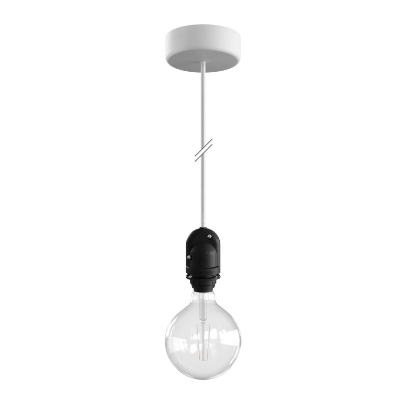 creative cables EIVA závěsná lampa do exteriéru pro stínidlo, 1,5m textilního kabelu, silikonový baldachýn a objímka, IP65 voděodolná Barva: Bílá