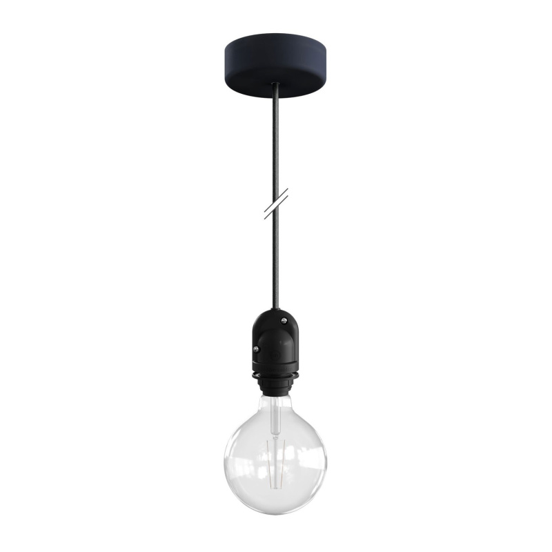 creative cables EIVA závěsná lampa do exteriéru pro stínidlo, 1,5m textilního kabelu, silikonový baldachýn a objímka, IP65 voděodolná Barva: Černý karbon