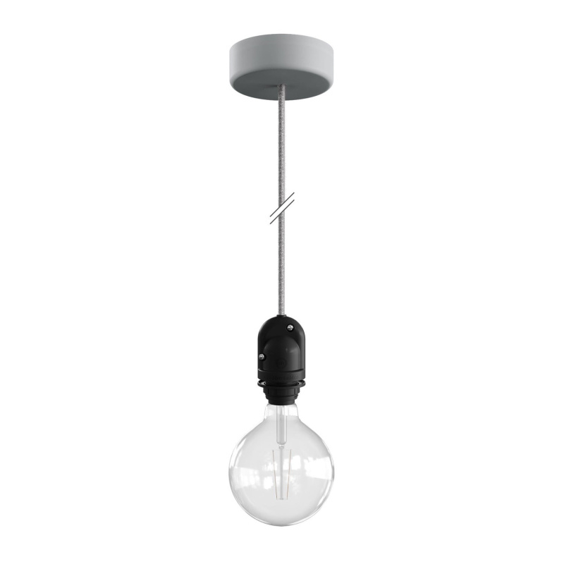 creative cables EIVA závěsná lampa do exteriéru pro stínidlo, 1,5m textilního kabelu, silikonový baldachýn a objímka, IP65 voděodolná Barva: Šedá