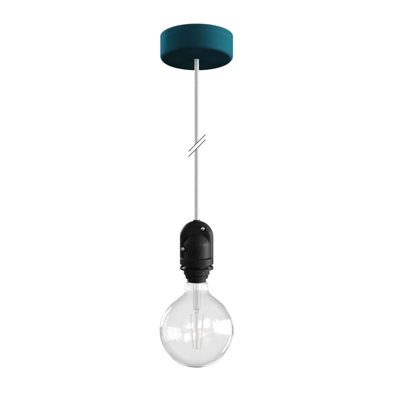 creative cables EIVA závěsná lampa do exteriéru pro stínidlo, 1,5m textilního kabelu, silikonový baldachýn a objímka, IP65 voděodolná Barva: Petrolejová