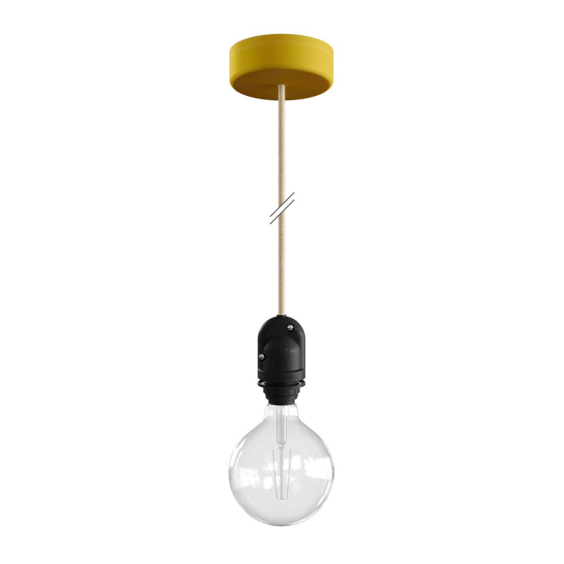 creative cables EIVA závěsná lampa do exteriéru pro stínidlo, 1,5m textilního kabelu, silikonový baldachýn a objímka, IP65 voděodolná Barva: Hořčicově žlutá