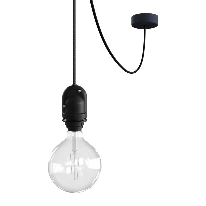 creative cables EIVA závěsná lampa do exteriéru pro stínidlo, 5m textilního kabelu, silikonový baldachýn a objímka, IP65 voděodolná Barva: Černý karbon