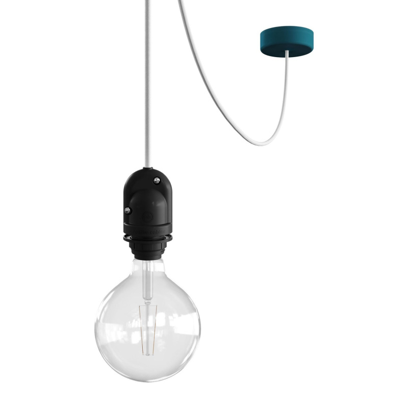 creative cables EIVA závěsná lampa do exteriéru pro stínidlo, 5m textilního kabelu, silikonový baldachýn a objímka, IP65 voděodolná Barva: Petrolejová