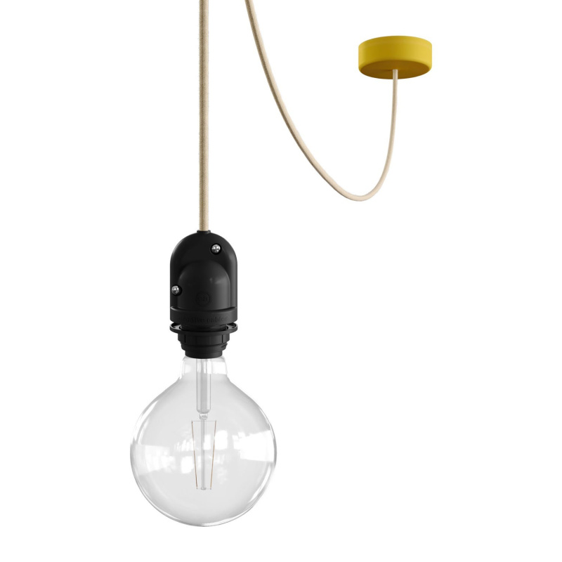 creative cables EIVA závěsná lampa do exteriéru pro stínidlo, 5m textilního kabelu, silikonový baldachýn a objímka, IP65 voděodolná Barva: Hořčicově žlutá