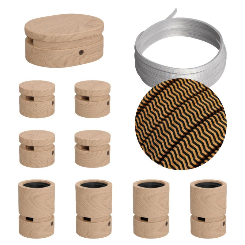 creative cables Filé systém - sestava pro symetrickou instalaci - 5m kabelu pro světelné řetězy a 9 dřevěných komponentů Barva kabelu: Černá-whisky - CZ22