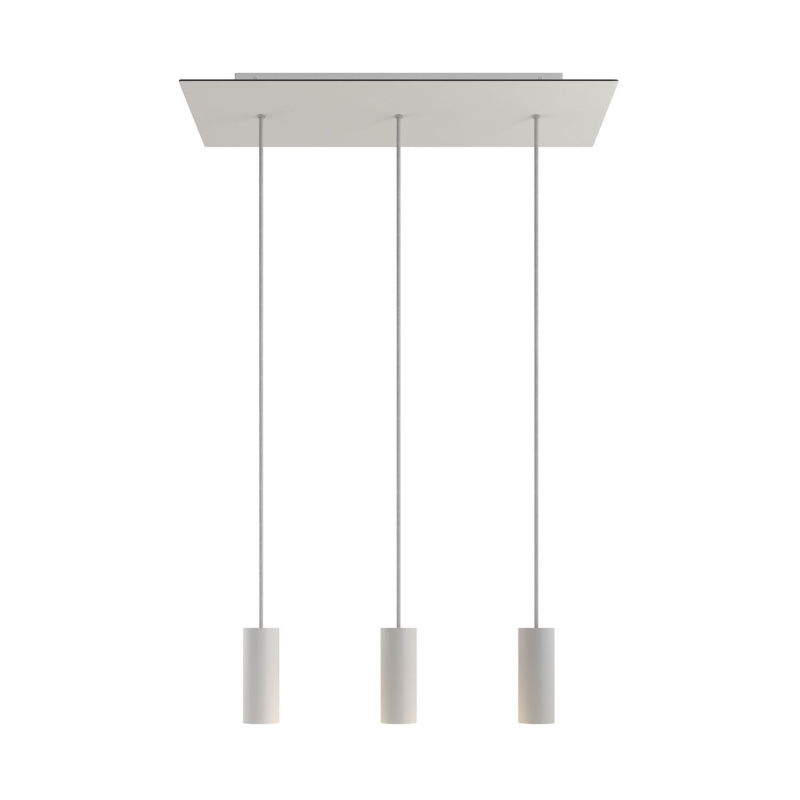 creative cables Závěsná lampa se 3 světly, s obdélníkovým XXL baldachýnem Rose-one, textilním kabelem a kovovými stínidly Tub-E14 Barva: Matný bílý dibond