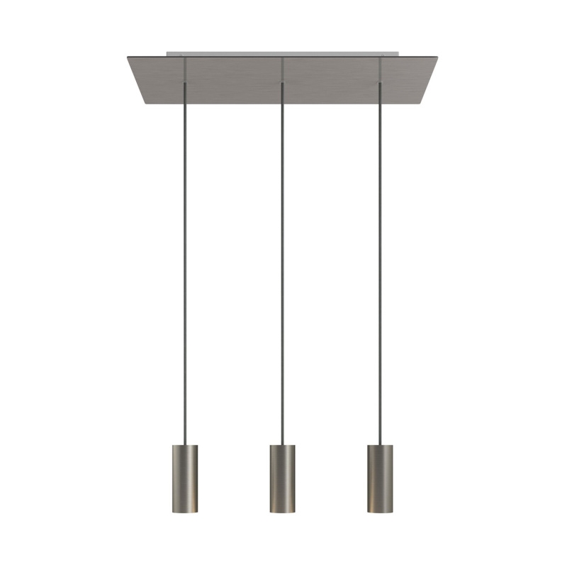creative cables Závěsná lampa se 3 světly, s obdélníkovým XXL baldachýnem Rose-one, textilním kabelem a kovovými stínidly Tub-E14 Barva: Hladký ocelový dibond