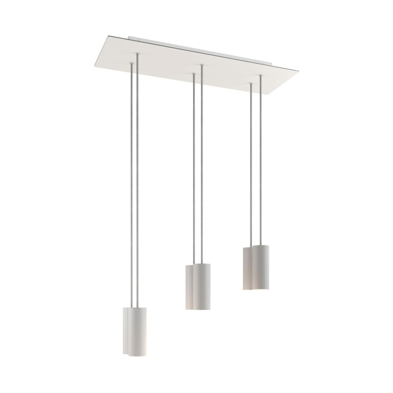 creative cables Závěsná lampa s 6 světly, s obdélníkovým XXL baldachýnem Rose-one, textilním kabelem a kovovými stínidly Tub-E14 Barva: Matný bílý dibond