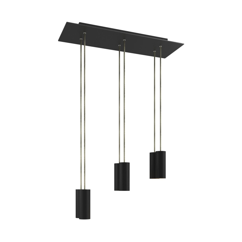 creative cables Závěsná lampa s 6 světly, s obdélníkovým XXL baldachýnem Rose-one, textilním kabelem a kovovými stínidly Tub-E14 Barva: Matný černý dibond