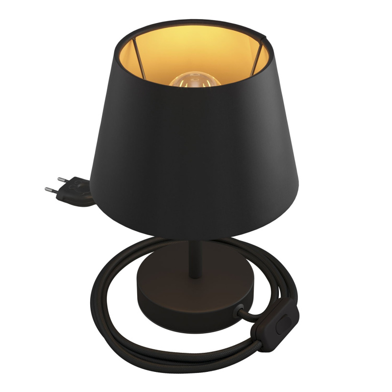 creative cables Alzaluce se stínidlem Impero, kovová stolní lampa se zástrčkou, kabelem a vypínačem Velikost: 10 cm, Barva: Matná černá-černá Cinette