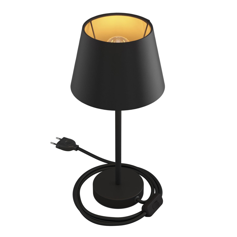 creative cables Alzaluce se stínidlem Impero, kovová stolní lampa se zástrčkou, kabelem a vypínačem Velikost: 25 cm, Barva: Matná černá-černá Cinette