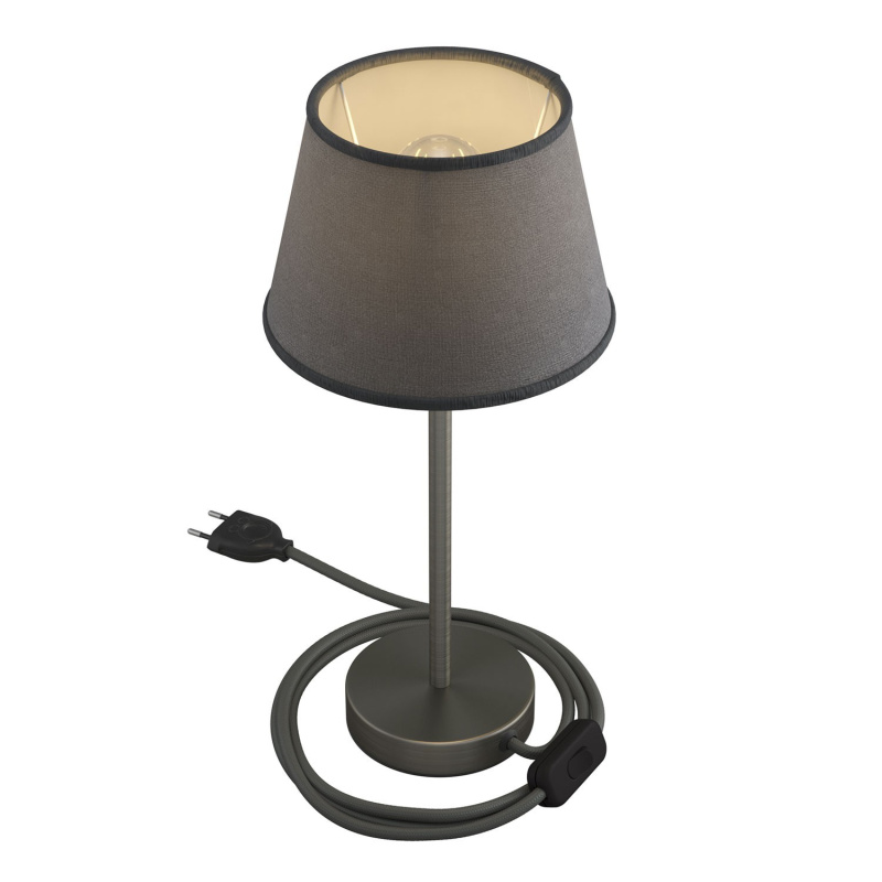 creative cables Alzaluce se stínidlem Impero, kovová stolní lampa se zástrčkou, kabelem a vypínačem Velikost: 25 cm, Barva: Matný chrom-šedá juta