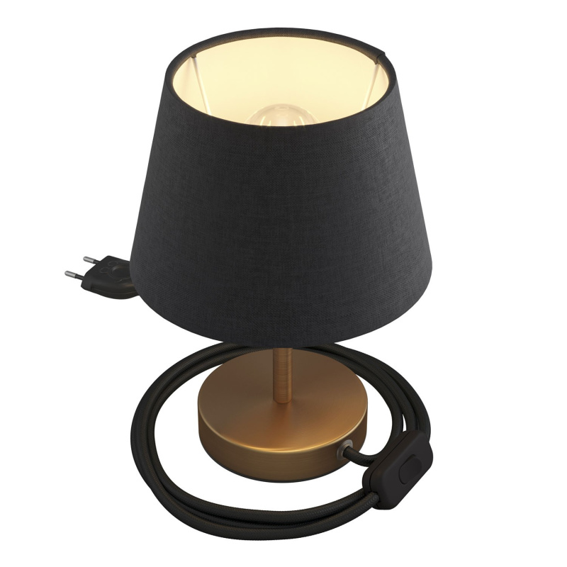 creative cables Alzaluce se stínidlem Impero, kovová stolní lampa se zástrčkou, kabelem a vypínačem Velikost: 10 cm, Barva: Broušený bronz-antracit